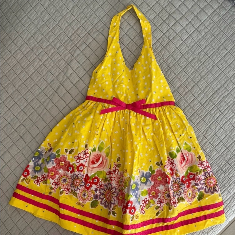 Blueberi Boulevard Yellow Floral Halter Dress